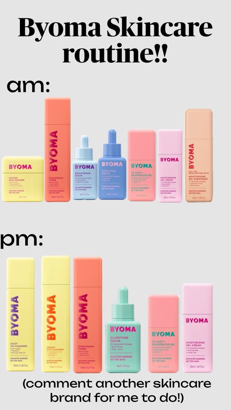 #byoma #skincare #preppy #skincareroutines Byoma Skincare, Skincare Preppy, Gel Sunscreen, Learn Makeup, Perfume Body Spray, Eye Brightener, Oil Cleanser, Gel Moisturizer, Brightening Serum