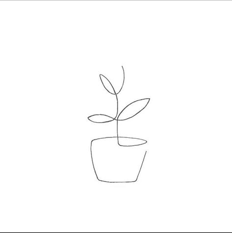 Line Art Plant Drawings, One Line Plant Tattoo, Potted Plant Tattoo Simple, Plant Simple Drawing, Minimalist Plant Tattoo, Christian Doodle Art, Line Drawing Plants, Small Plant Tattoo, Plant Tattoo Ideas