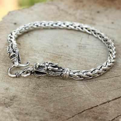 UNICEF Market | Sterling Silver Braided Chain Bracelet - Loyal Dragon Dragon Jewelry Silver, Luxury Sterling Silver Jewelry With Dragon Design, Dragon Bracelet Jewelry, Silver Dragon Design Sterling Silver Jewelry, Silver Dragon Design Sterling Silver Necklace, Silver Braided Bracelet, Mens Sterling Silver Jewelry, Antique Gold Jewelry Indian, Wristband Bracelet