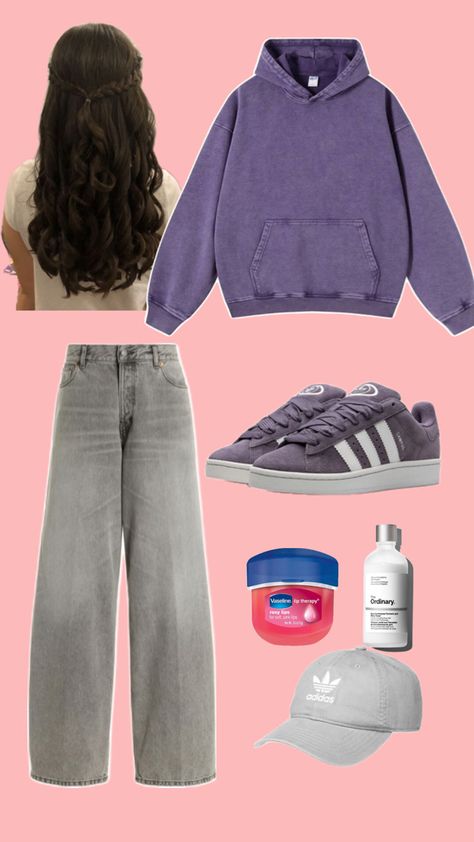 sandwich method, grey pants , purple hoodie , puple sneakers , puple samvba , fashion , style , outfit inspo , girls , ideas ,fashionista Grey Baggy Pants Outfit, Purple Hoodie Outfit, Grey Baggy Pants, Baggy Pants Outfit, Purple Adidas, Adidas Cap, Cap Outfit, Casual Outfit Inspiration, Purple Hoodie