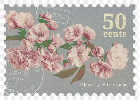 Cherry Blossom Vintage, Vintage Stamps Postage, Vintage Cherry Blossom, Stamp Illustration, Stamp Postage, Japanese Stamp, Postage Stamp Design, Japanese Poster Design, Postcard Stamps