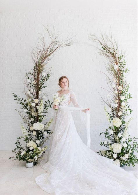 Wedding Backdrop Design Arch, Flower Doorway Arch, Centerpiece With Table Number, Open Arch Wedding Flowers, Freestanding Floral Arch, Small Space Wedding Decor, Neutral Wedding Arch Flowers, Wedding Floral Archway, Two Piece Wedding Arch