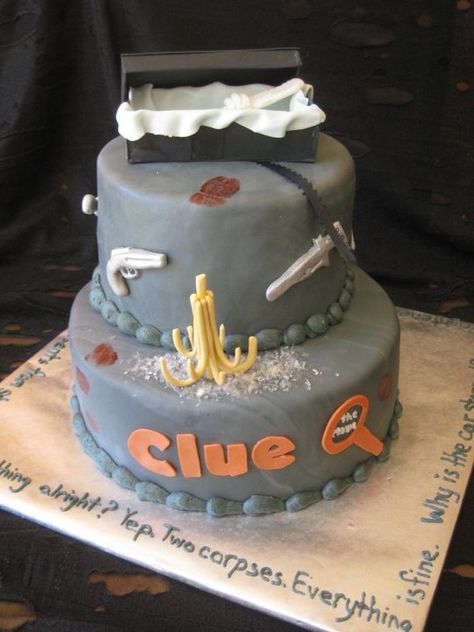 Clue...the movie. HOW CUTE IS THIS CAKE???? Clue Birthday Party Ideas, Clue Cake, Detective Cake, Investigation Board, Clue The Movie, Movie Cake, Clue Movie, Clue Party, Clue Games