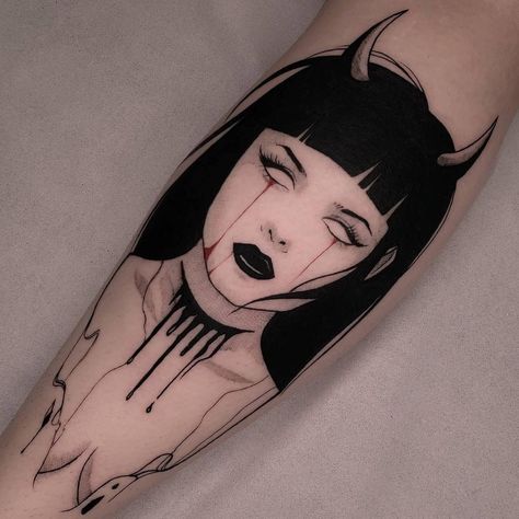 Cyberpunk Tattoo, Female Demons, Cool Chest Tattoos, Band Tattoo, Demon Girl, Chest Tattoo, Tattoo Sketches, Black Tattoos, New Tattoos