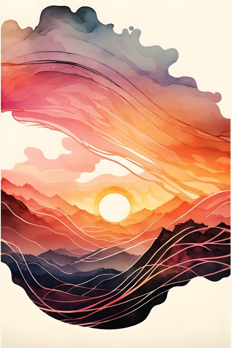 An abstract painting of the sunset. Great for posters, art prints, and wall art. Available for download. Abstract Sun Painting, Textural Painting, Abstract Sunset Painting, Abstract Sunset, Sun Painting, Sunrise Art, Mural Ideas, Painting Wall Decor, Sunset Wall