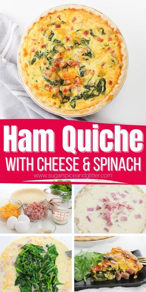 Ham And Spinach Quiche, Ham Quiche Recipe, Quiche Breakfast, Breakfast Quiche Recipes Easy, Cooked Spinach, Ham Quiche, Cheese Quiche Recipe, Spinach Quiche Recipes, Ham And Cheese Quiche