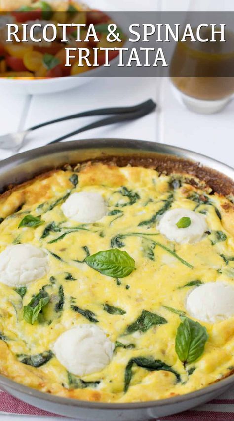 Spinach And Ricotta Frittata, Spinach Ricotta Eggs, Ricotta Frittata Recipes, Ricotta Egg Recipes, Ricotta Egg Bake, Ricotta Brunch Recipes, Egg And Ricotta Recipes, Basil Breakfast Recipes, Frittata With Ricotta Cheese