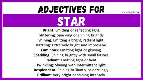 Stars are celestial bodies that twinkle in the vast expanse of the night sky, captivating our imagination and sparking a sense of wonder. These luminous objects, made up of hot gases and emitting their own light, have fascinated humans for centuries. Exploring the vastness of the cosmos, we find ourselves seeking words to describe these celestial marvels. From brilliant and radiant to distant and enigmatic, the vocabulary we use to depict stars encapsulates their majesty and mystique. Join us... How To Describe The Night Sky, Writing Metaphors, Luminous Objects, Best Words, Neutron Star, Red Giant, Star Students, Clear Blue Sky, Light Year