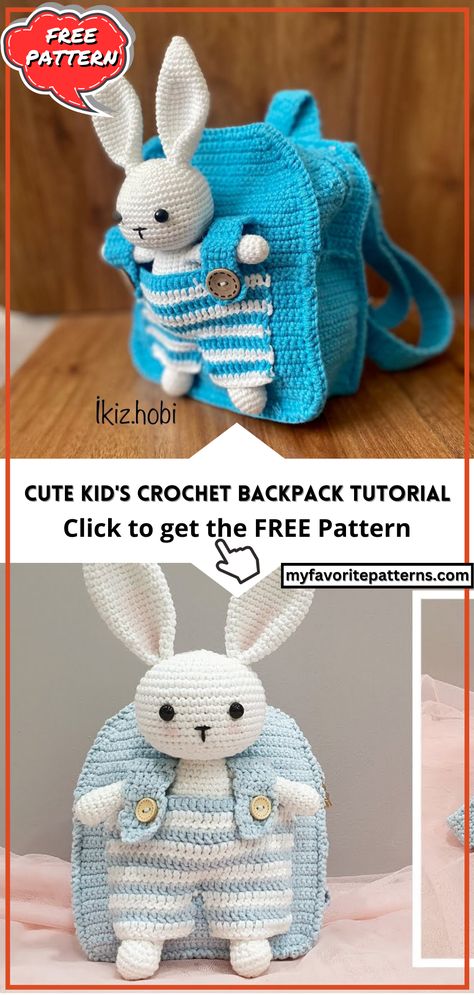 Cute Kid's Crochet Backpack Tutorial Knitted Backpacks Free Pattern, Crochet Handbags Free Patterns Diy Bags, Bunny Bag Pattern Free, Crochet Purse For Kids, Crochet Motorcycle Accessories, Crochet Animal Backpack, Crochet Christmas Gifts For Kids, Kids Crochet Toys, Crochet Mini Backpack Free Pattern