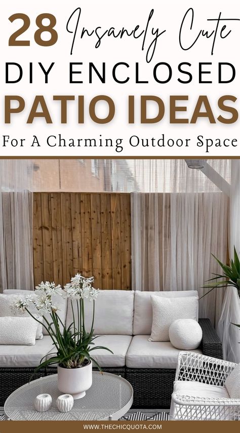 DIY enclosed patio ideas Enclosed Patio Decor, Ways To Enclose A Patio, Enclosing A Patio Diy, Small Indoor Patio Ideas, Enclosing A Patio, Diy Lanai, Outdoor Privacy Screen Ideas Diy, Diy Lanai Ideas Patio, Screen Patio Decorating Ideas