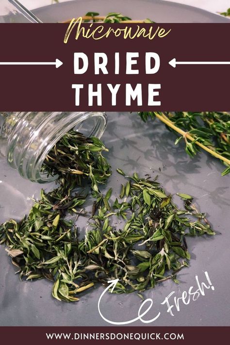 Dry Thyme sprigs in the microwave in just a few minutes! It's so easy to dehydrate and store your fresh herbs for use later! #dinnersdonequick #howtodrythyme #thymeherb #howtostorefreshthyme #dryingherbs #dryingherbsinthemicrowave #dryingfreshherbs Drying Thyme, Drying Fresh Herbs, Pumpkin Spice Treats, Thyme Herb, Microwave Recipes, Indulgent Desserts, Spice Recipes, Hearty Soups, Fresh Thyme