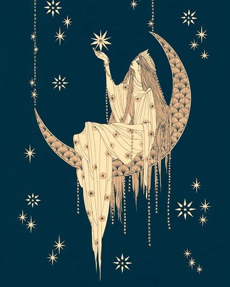 Natasha Solomenko‎Pre Raphaelite influenced Art 4 hrs · "La Luna"🌙 Marina Mika is a contemporary artist and illustrator from Croatia. Art Deco Moon, Art Nouveau Illustration, Celestial Art, Pre Raphaelite, Contemporary Artist, Moon Art, Spiritual Art, Surreal Art, Dark Art