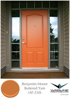 Benjamin Moore Buttered Yam Orange Front Door Colors, Orange Front Door, Orange Front Doors, Unique Front Doors, Best Front Doors, Orange Door, Front Door Paint Colors, Door Colors, Door Paint Colors