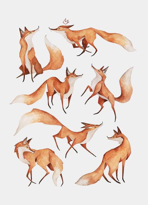 Fox Profile Drawing, Running Fox Illustration, Fox Walking Drawing, Fox Poses Reference, Fox Reference Drawing, Fox Drawing Reference, Fox Sketches, Foxes Drawing, Fox Poses