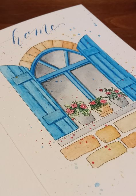 Free template to create a lovely cottage window watercolor painting. Perfect as a card or wall art for any special occasion. Watercolor Houses Tutorial, Apartment Watercolor, Window Watercolor Painting, Cottage Watercolor Painting, Window Watercolor, Cottage Windows, Watercolor Tutorial, My Niece, First Apartment