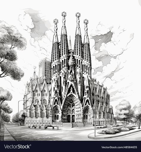 Sagrada Familia Drawing, Highlights Cover Instagram Friends, Architecture Drawing Sketchbooks, Vector Doodle, Instagram Friends, Doodle Style, Adventure Quotes, Comic Illustration, White Elephant