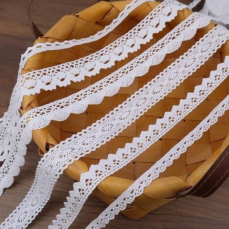 Amazon.com: IDONGCAI White Lace Trims for Sewing-Cotton Lace Ribbon by The roll-Craft Lace for Junk Journals Dream Catcher Supplies 30 Yards(5 Yards Each) Dream Catcher Supplies, White Lace Ribbon, Ribbon Crochet, Roll Craft, Packaging Diy, Sewing Lace, Types Of Lace, Fabric Ideas, Crochet Lace Trim