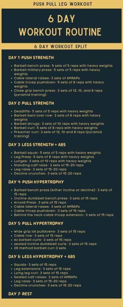 6 Day Push Pull Legs Workout, Workout Schedule For Men, 5 Day Workout Plan, Gym Workout Schedule, Push Pull Legs Workout, Leg Workout Plan, Workout Charts, Push Pull Workout, Hiit Workout Plan