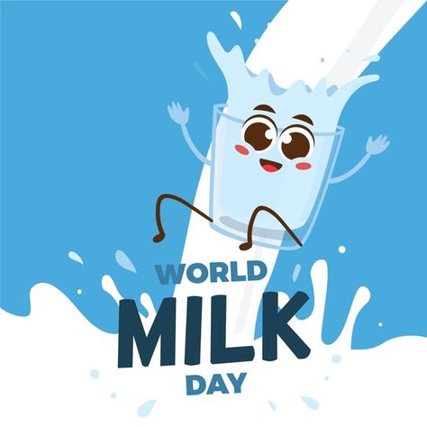 Flat world milk day illustration Free Vector World Milk Day, Inspirational Bulletin Boards, Vegan Latte, Chocolate Cow, Farm Cheese, Flat World, Day Illustration, Coffee Chocolate, Iphone Wallpaper Girly