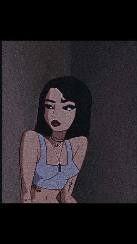 Aesthetic  ghotic #aesthetic Tumblr girl animes dark aesthetic Cool Girl Aesthetic Icon, Egirl Cartoon, Dark Hair Cartoon Characters, Ghotic Aesthetic, Black Baddies Aesthetic, Rocker Girl Aesthetic, Dark Tumblr, Dark Hair Blue Eyes, Chica Dark