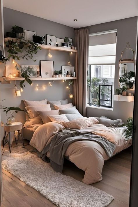 Small Bedroom Inspirations Cozy Relaxing, Cozy Grey Bedroom, Cozy Small Bedrooms, Gray Bedroom Walls, Dream Bedroom Inspiration, Redecorate Bedroom, Makeover Bedroom, Room Makeover Bedroom, Bedroom Refresh