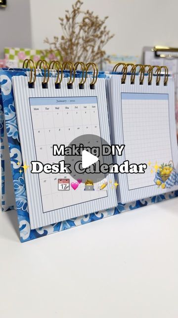 Planify Pro - Planner Design Program on Instagram: "Making a DIY Desk Calendar with Notes✨📆 Very similar to making regular planners, but here you would connect the bottom with a piece of folded cardstock so it can stand 🥰  Materials used: - Chipboard - Cardstock - Paper of your liking  - O-wires - Any kind of Glue (PVA is great)  The cover design, calendar and notes pages have been made and downloaded from Planify Pro. If you’re a seller and interested in using the designs commercially, check out the business plan ✅ It comes with 500+ patterns, 2000+ graphics, fonts and tons of ready to use templates 💖" Calendar With Notes, Diy Desk Calendar, Desk Calendar Design, Desk Calendar Template, Design Calendar, Notes Design, Desk Calendar, Diy Desk, Desk Calendars