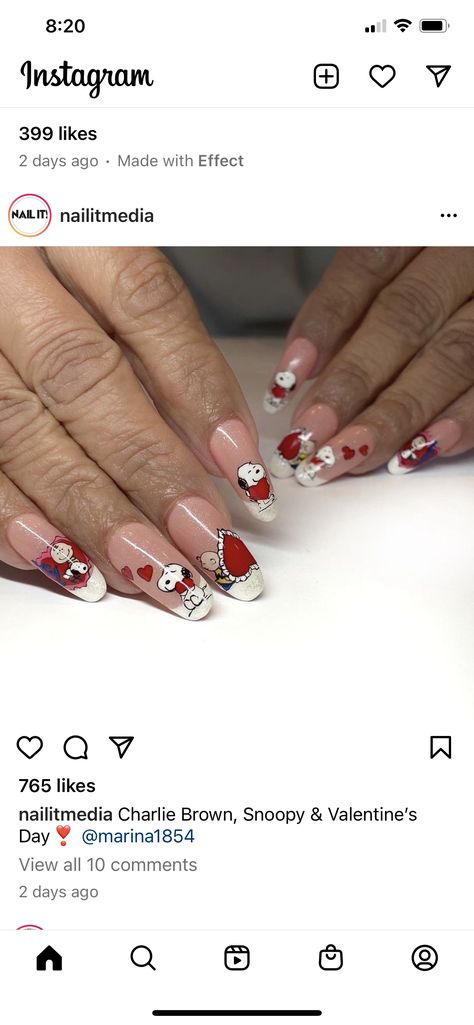 Snoopy Nails Valentines Day, Valentine Character Nails, Snoopy Valentines Day Nails, Snoopy Nails Fall, Christmas Snoopy Nails, Vegetable Nails, Snoopy Fall Nails, Charlie Brown Christmas Nails, Snoopy Christmas Nails