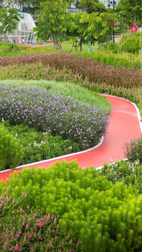 Hexagonal Landscape Design, Amusement Park Landscape, Landscape Elements Outdoors, Park Garden Design, Southern California Landscaping, Luxurious Landscape, Landmark Design, Organic Landscape, Sitting Area Design