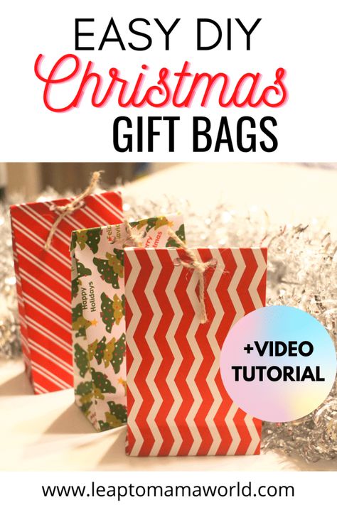 How to Make a Small Gift Bag Out of Cardstock Paper | Leap to Mama World Make Your Own Gift Bags, Small Gift Bags Diy, Diy Gift Bags From Wrapping Paper, Make Gift Bags, How To Make A Gift Bag, How To Make A Paper Bag, Small Paper Bags, Easy Diy Christmas Gifts, Gift Bags Diy