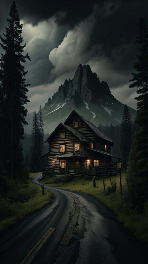 Scary House Aesthetic, Creepy House Aesthetic, Love Dark Wallpaper, Creepy Mountain, Forest House Aesthetic, Haunted House Aesthetic, Spooky Cottage, Creepy Wallpaper, Haunted House Pictures