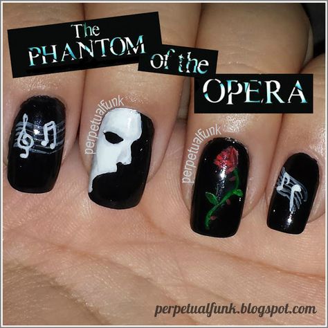 Ooooooh!!!! Mother Gothel Nails, Fandom Nail Art, Musical Theatre Nails, Six The Musical Nails, Theatre Nails, Phantom Of The Opera Nails, Music Nails Design, Opera Nails, Geek Nails