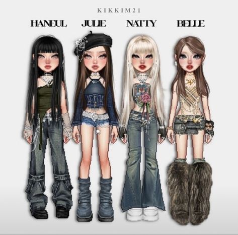 Kpop 4 Members Group Outfits, Kpop 4 Members, Kpop Outfits 6 Members, Bratz Outfit Ideas, Everskies Lookbook, Pop Star Outfit, Bratz Fits, Star Girl Outfit, Modest Girly Outfits