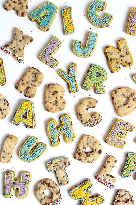 Chocolate Chip Roll-Out Letter Cookies Letter Cookies, Alphabet Cookies, Mini Chips, Oh Happy Day, Eat Dessert, Sweets Treats, Yummy Cookies, Healthy Dessert, Dessert Bars