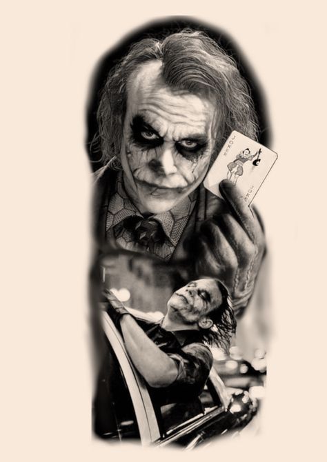 Jack Nicholson Joker Tattoo, Joker Tattoo Ideas For Men Leg, Black And Gray Tattoo Design For Men, Heath Ledger Joker Tattoo Design, Joker Tattoo Ideas For Men, Heath Ledger Tattoo, Cop Tattoos, Tato Joker, Leprechaun Tattoos