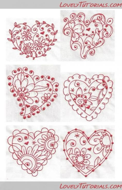 Jacobean Hearts Redwork #heartdetail, 2020 5A5 Redwork Embroidery Patterns, Redwork Machine Embroidery Designs, Royal Icing Templates, Redwork Patterns, Machine Embroidery Redwork, Heart Machine Embroidery, Embroidery Store, Whimsical Heart, Embroidery Hearts