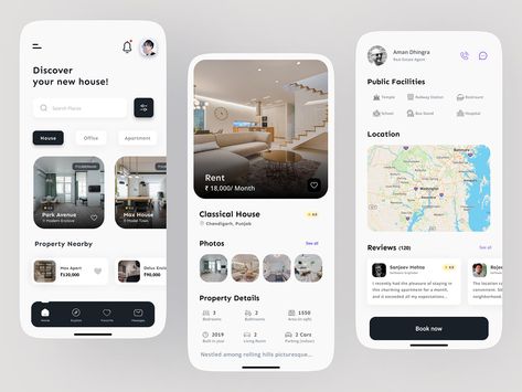 Rental Property Design, Real Estate Mobile App Ui Design, Airbnb App, App Development Design, House App, Ux App Design, App Design Layout, Mobile App Design Inspiration, App Interface Design