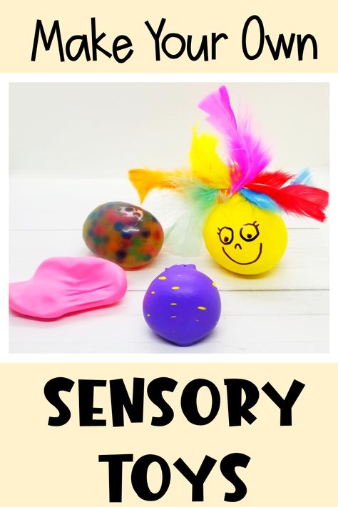 Four sensory toys are shown made out of balloons and filled with different materials. How To Make Sensory Toys, Make Fidget Toys, Fidget Toys Aesthetic, Homemade Sensory Toys, Toys Topic, Homemade Fidget Toys, Diy Sensory Toys, Sensory Balls, Sensory Toys For Kids