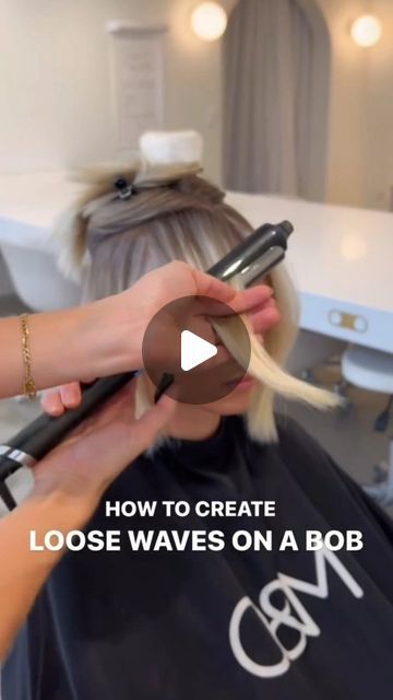 behindthechair.com on Instagram: "✨️ NYE: loose beachy wave bob ... by @ameliajanehair 😘🤌🏼🤌🏼 —— CREATING LOOSE TEXTURE ON BOB LENGTH HAIR// This is always my most requested look and my fav, so effortless and cool 🔥 lmk what you think! My hot tips are - take big sections - keep the wand held vertically @ghdhair_anz - Leave the ends out and finish with @originalmineral dessert dry #bobs #BEHINDTHECHAIR hair #beachywaves #btcReelQuickie #hairreels #hairstylist hairwaves #hairvideos" Waves In Bob Hair, Short Wavy Bob Hairstyles Beach Waves Hair Tutorials, One Wave Hairstyle, Beach Waves On Bob Hair, Loose Wave Shoulder Length Hair, Loose Waves Bob Hair, Waves Bob Hair Tutorial, Beach Waves Bob Tutorial, Beach Waves Lob