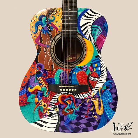 Guitar Art Diy, Painted Guitars, Painted Ukulele, Guitar Artwork, Ukulele Art, Guitar Drawing, Custom Guitar Picks, Guitar Diy, Diy Guitar