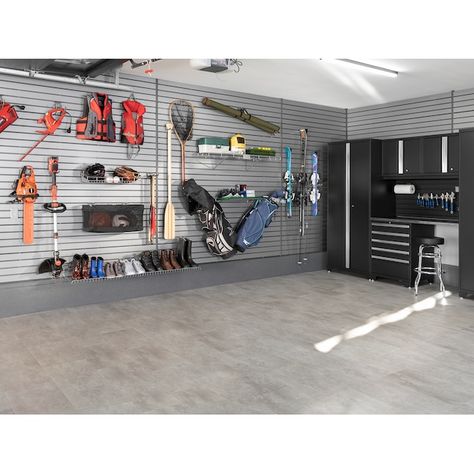 Slatwall Garage, Garage Storage Inspiration, Wall Panel System, Four Seasons Room, Pallet Shed, Newage Products, Pvc Panels, Garage Storage Organization, Garage Cabinets