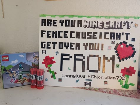 Minecraft Dance Proposal, Mario Hoco Poster, Minecraft Proposal Ideas, Anime Homecoming Proposal, Video Game Hoco Proposal, Fnaf Hoco Proposal, Anime Hoco Proposals Ideas, Minecraft Homecoming Proposal, Minecraft Hoco Proposals