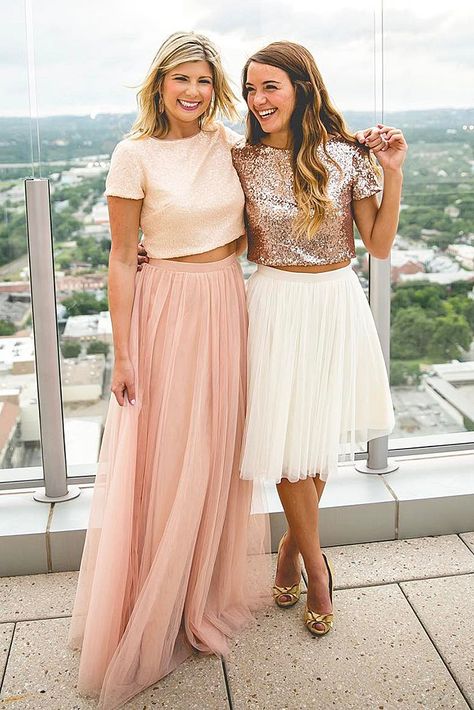 15 Sequin Bridesmaid Dresses That You'll Like ❤ sequin bridesmaid dresses with cap sleeves sparkle top tulle skirt glam revelry ❤ Full gallery: https://weddingdressesguide.com/sequin-bridesmaid-dresses/ Two Piece Bridesmaid Dresses, Rose Gold Bridesmaid Dress, Gold Tulle, Tulle Bridesmaid, Sequin Bridesmaid, Gold Bridesmaid Dresses, Mismatched Bridesmaids, Sequin Bridesmaid Dresses, Mismatched Bridesmaid Dresses