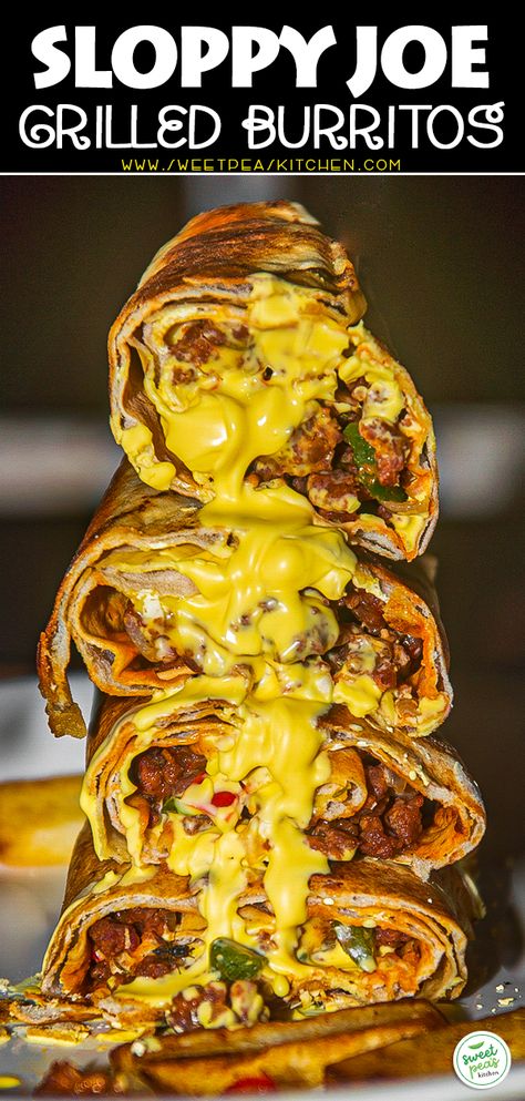 Sloppy Joe Wraps, Grilled Burritos, Sloppy Joe Tortilla Wrap, Sloppy Joes Meal, Grilled Cheese Burrito, Sloppy Joe Grilled Cheese, Fun Meals, Sloppy Joe Grilled Burritos, Unique Burritos