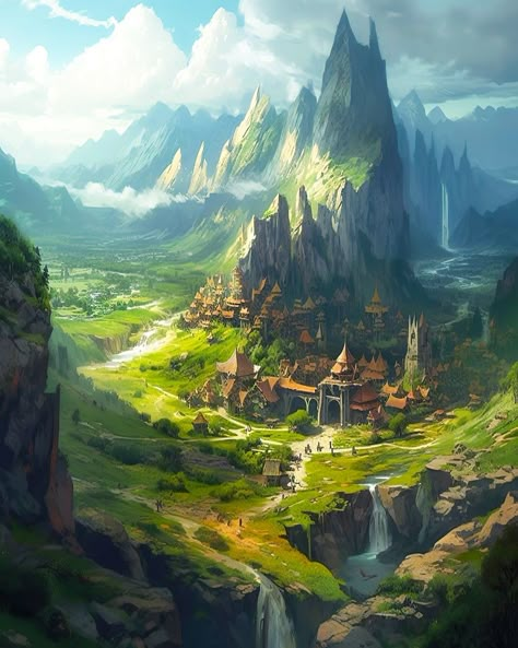 Fantasy Environment, Historical Concepts, Kingdom City, Mountainous Landscape, Fantasy Town, Mountain City, Location Inspiration, Landscape Concept, Historical Background