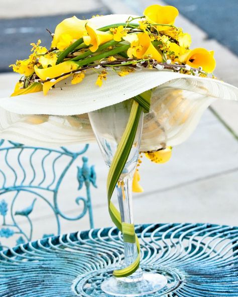 centerpieces using hats | INTRIGUE - Floral Design: Award Winning Flowers in Annapolis Brunch Centerpieces, Derby Party Decorations, Ladies Brunch, Pearl Centerpiece, Ladies Luncheon, Easter Hats, Kentucky Derby Party, Tea Party Hats, Floral Hat