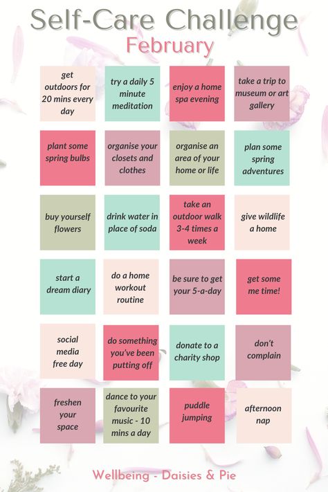 Boost your happiness and sense of wellbeing with our self care activities for February. *Free printable checklist* February Self Care Calendar, Self Care Checklist Aesthetic, Self Care Activities For Women, Self Care Activities For Adults, Self Care Games, February Self Care, Habits To Do Everyday, Self Care Bingo, Activities For February