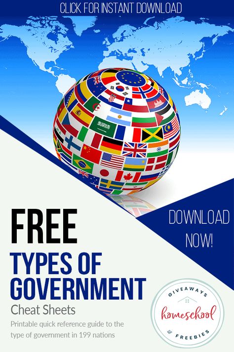 It can be tricky to keep track of what types of governments different countries have. From authoritarian regimes to constitutional federal republics, there are numerous types of almost no end to the variations. These FREE Types of Government Cheat Sheets give teens a quick way to reference what type of government a country has. They also include definitions of more than 30 related terms. #typesofgovernment #hsgiveaways Dear America Books, Types Of Government, Teaching Freebies, Animal Life Cycles, Writing Printables, Geography Activities, Start Homeschooling, Alternative Education, Homeschool Freebies