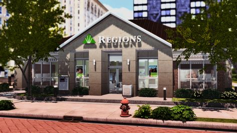 Sims 4 Bank Build, Sims 4 Builds Patreon, Sims 4 Shopping Center, Realistic Sims, Houses Layout, Regions Bank, Sims 4 Content, Sims 4 Houses Layout, Lotes The Sims 4