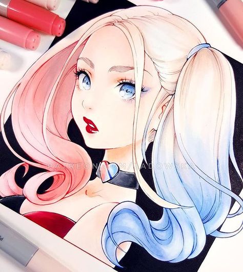 Harley Quinn Anime, Asia Ladowska, Copic Marker Art, Copic Art, Harley Quinn Art, Arte Fantasy, Art And Illustration, Beautiful Drawings, Marker Art