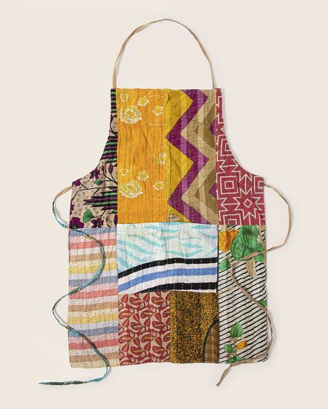 Repurposed Sari Patchwork Apron Patchwork Apron, Global Home, New Grandparents, Uncommon Goods, Apron Kitchen, White Apron, Green Toys, Kitchen Hand Towels, Kantha Stitch